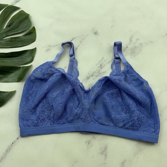 Panache Imogen Bralette Size 34 FF Periwinkle Blue Lace Wire Free 10166 - Picture 1 of 8